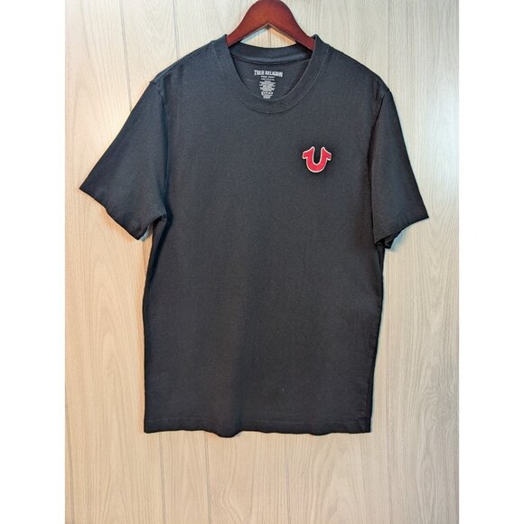 True Religion Shirt Men XL Black Logo Short Sleeve Streetwear Buddah Spell Out - Picture 1 of 7